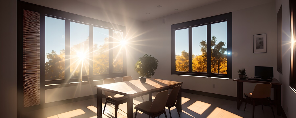 Enterijier sa prozorima i suncem